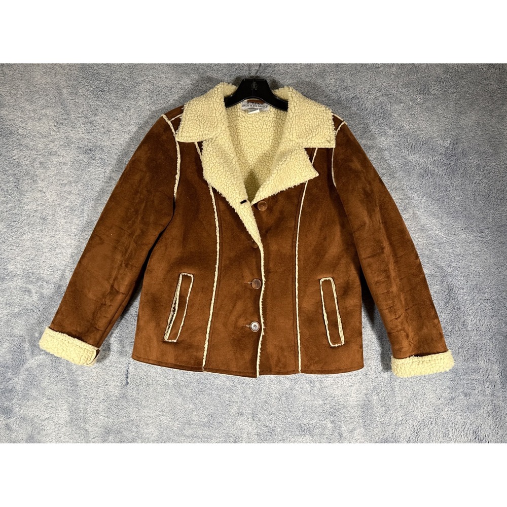 Back In The Saddle‎ Brown Faux Suede Shearling Western Rancher Jacket Womens Med